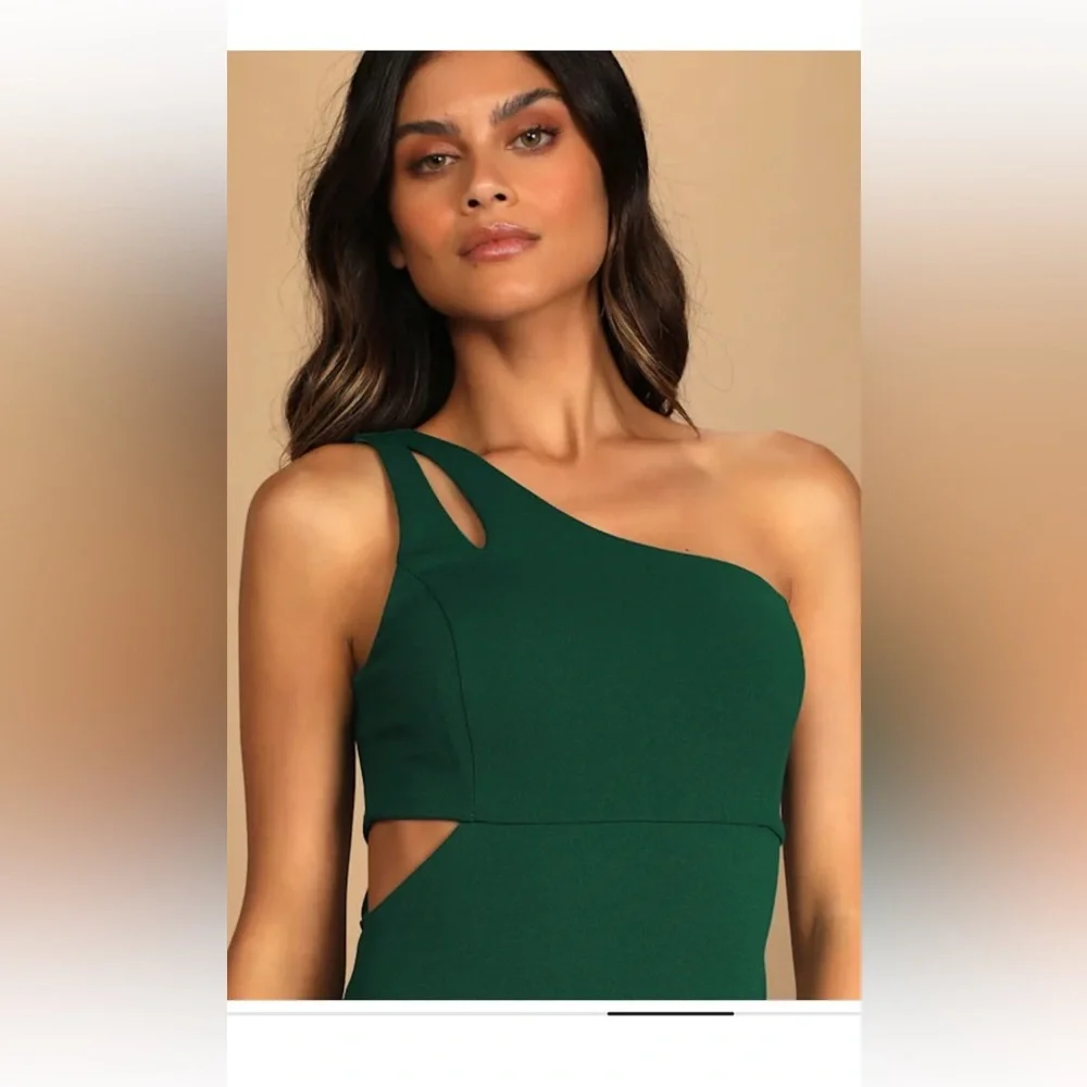 Lulu's Dark Green One-Shoulder Maxi Dress - Picture 2 of 7